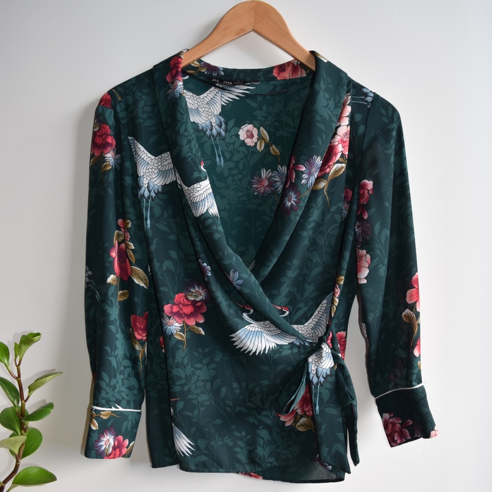 Zara Heron Print Wrap Front Blouse